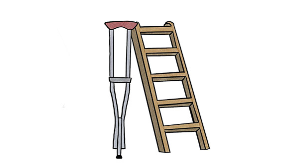 Illustration of crutch and ladder