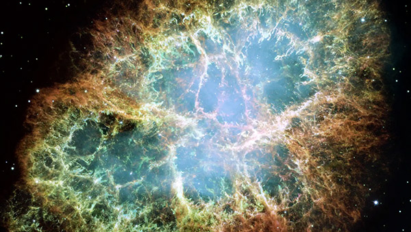 Emory physicists are using AI to advance understanding of the fluid dynamics of plasma, including unusual structures in deep space caused by remnants of a star’s supernova explosion, such as the Crab Nebula, above. Photo credit: NASA, ESA, J. Hester and A. Loll (Arizona State University)